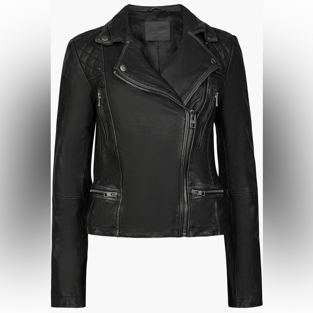 NWOT! All Saints Cargo Leather Biker Jacket - Picture 4 of 14